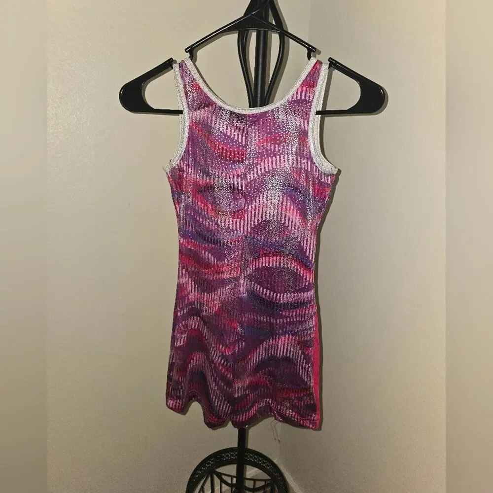 Pink and Purple Patterned Leotard Girls Large GUC